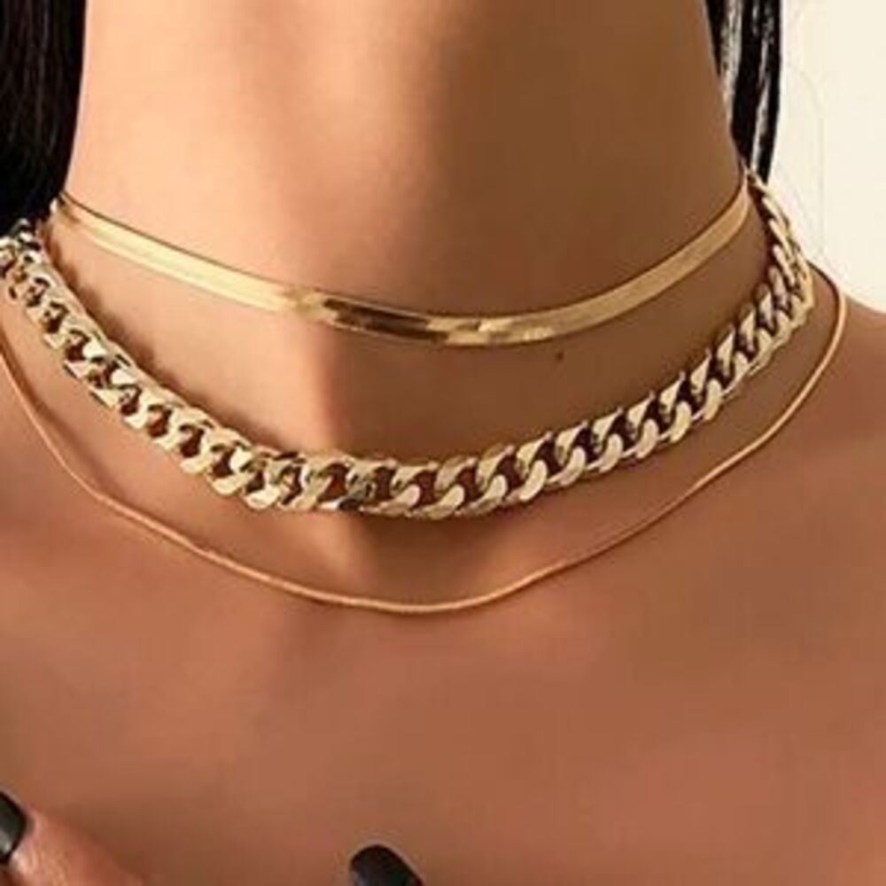 Silver or Gold Tone Chunky Chain Multilayer Necklace - Picture 2 of 5